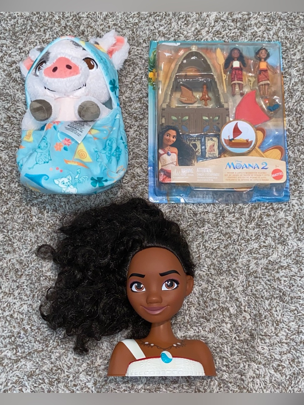 DISNEY Moana Workshop Playset, Moana Styling Hair Toy & Baby Pua Pig Plush Lot